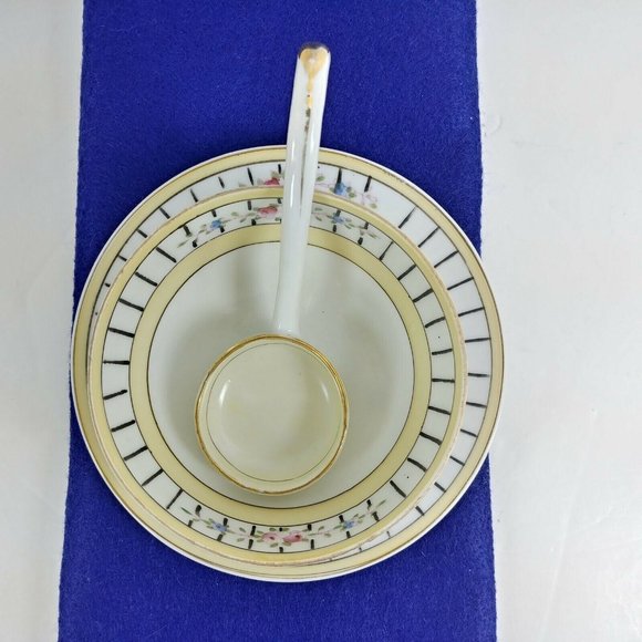 Noritake Footed Mayo Relish Condiment Sauce Bowl Dish and Spoon Hallmark Stamped - Picture 12 of 12